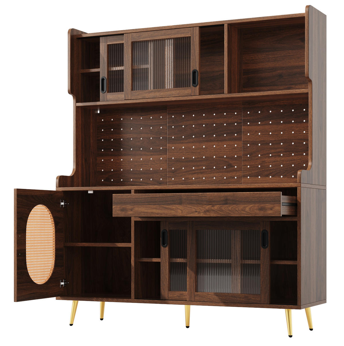 BUFFET 145/39/171 cm aus MDF mit LED-Lichtleiste Braun - Braun, Holzwerkstoff (145/171/39cm) - Modenvie