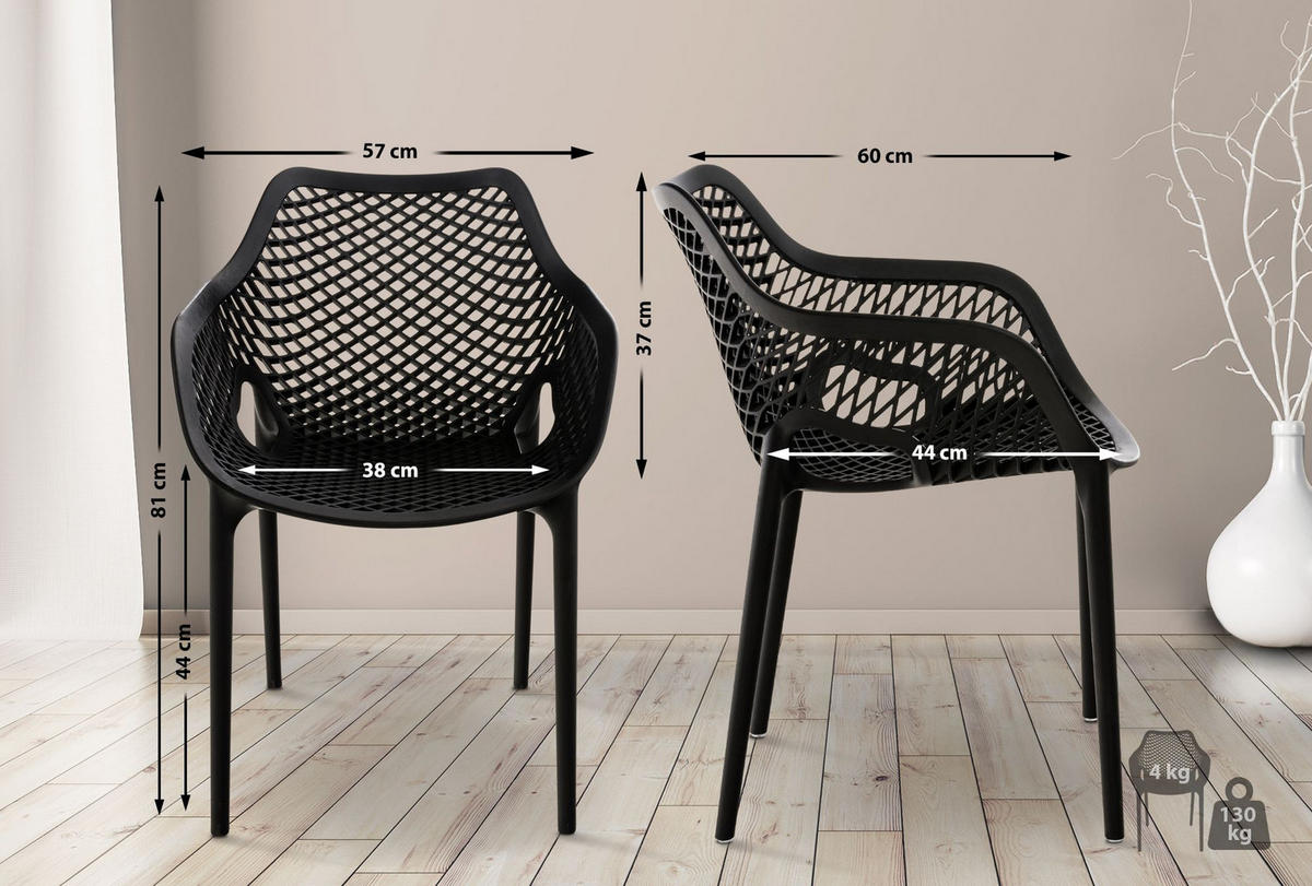 GARTENSTUHL 2er Set Kunststoff schwarz - Schwarz, Kunststoff (57/81/60cm) - CLP