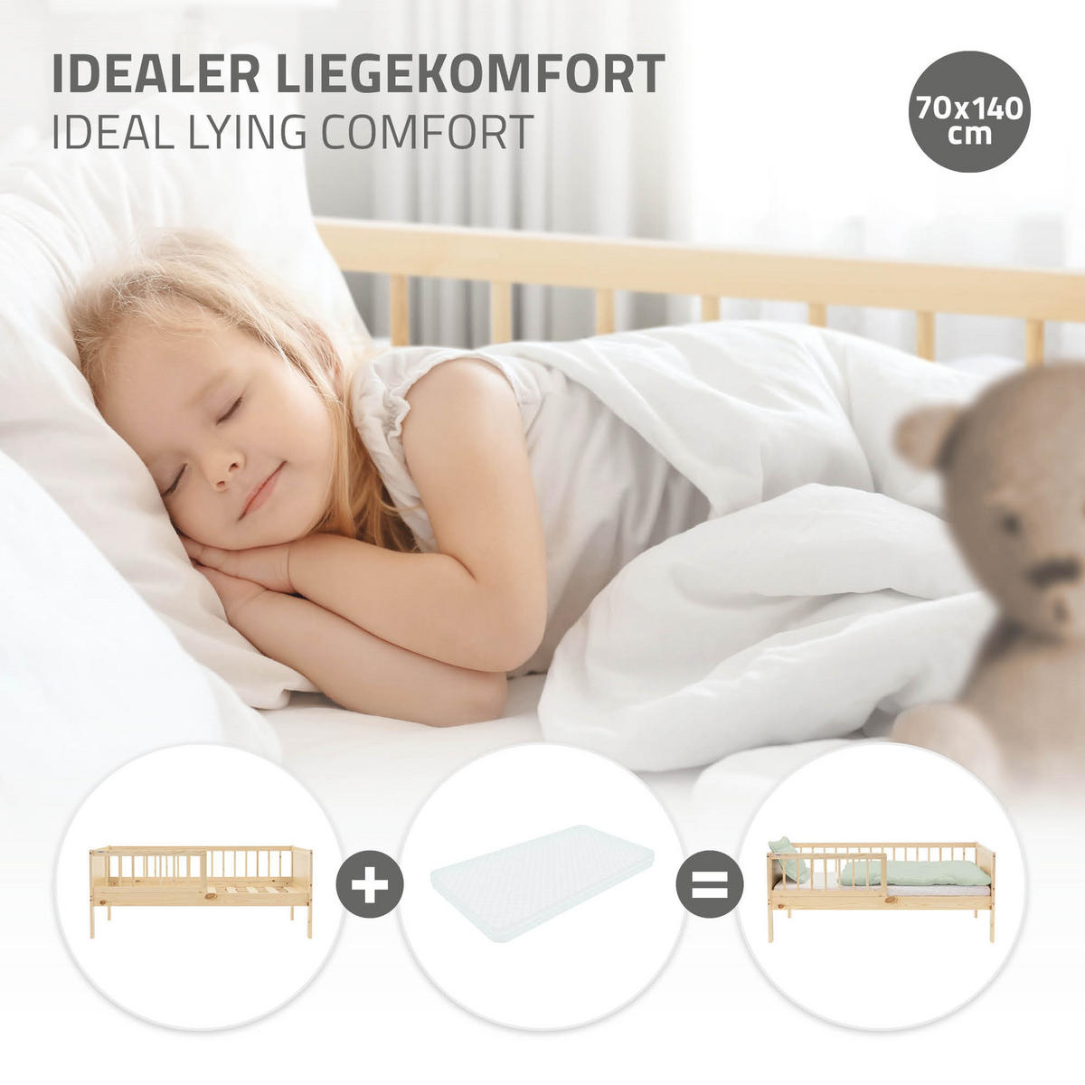KINDERBETT 70x140 cm Natur - Naturfarben, Holz (70/140cm) - ML-DESIGN
