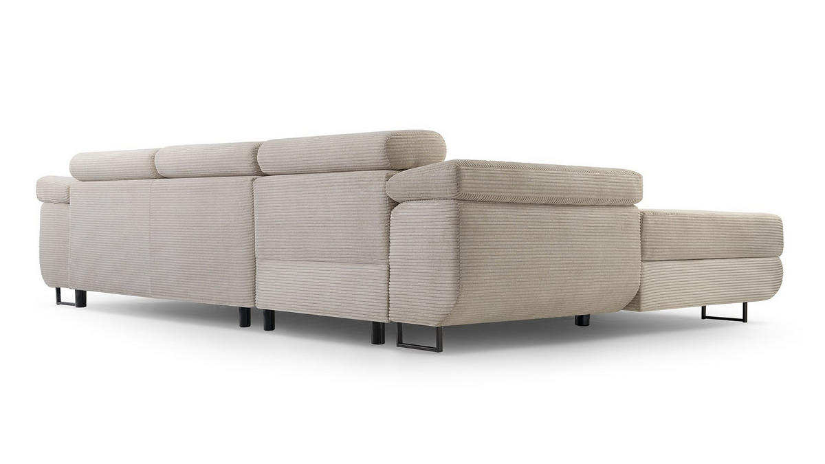 ECKSOFA GIULIO Beige Velours-Stoff mit Schlaffunktion - Beige, Holz (280/203cm) - MASSENO