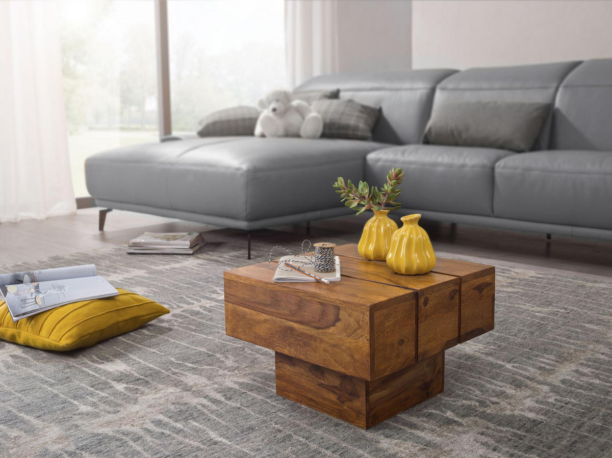 BEISTELLTISCH aus Massivholz, handgefertigt, Unikat, Braun 44x44x30 cm - Braun, Holz (44/44/30cm) - KADIMA DESIGN