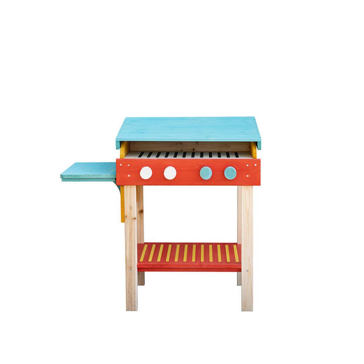SPIELGRILL TASTY - Farbe: Blau/Rot - Blau/Rot, Holz (67/75/33cm) - Home Deluxe