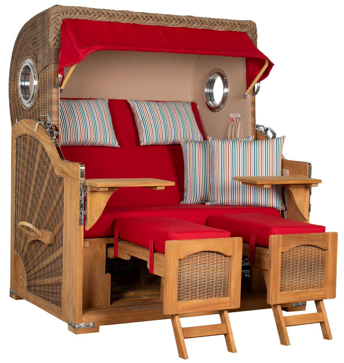 STRANDKORB XXL Düne Grande Teak Banana - Rot/Braun, Metall (142/170/95cm) - Mr. Deko