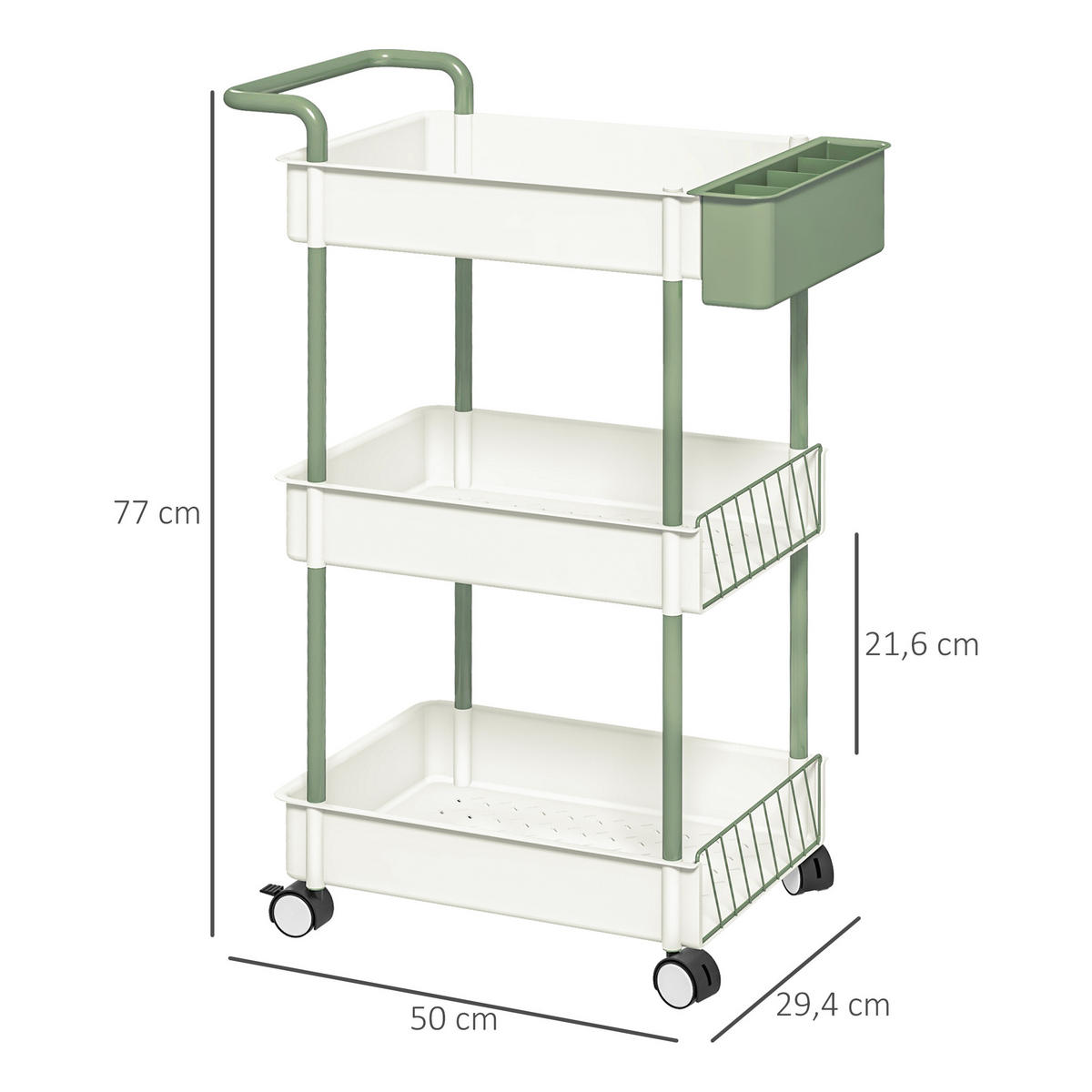 ROLLWAGEN, Servierwagen, Stahl, Weiß - Weiß, Kunststoff (29.4/77/50cm) - HOMCOM