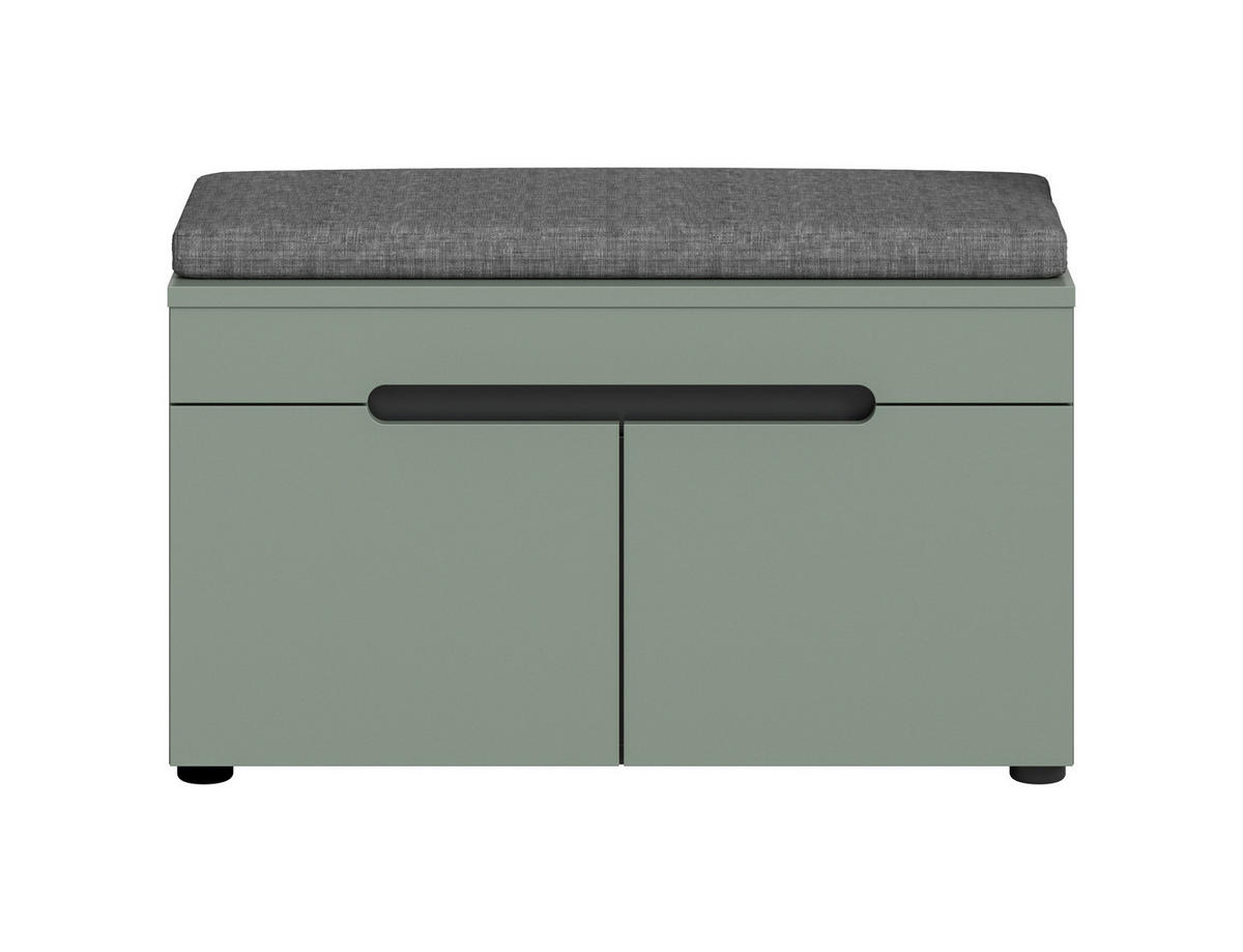 SITZBANK inkl. Sitzkissen CANU (B/H/T: ca. 80/45/37 cm) in Basalt grau/Smoke Green - Grau, Holzwerkstoff (80/45/37cm)