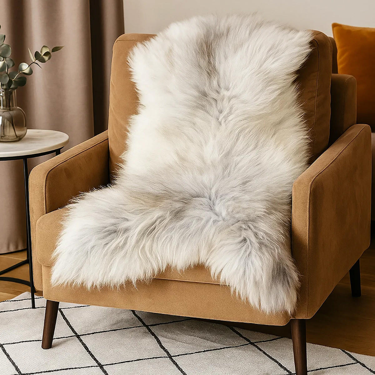 LAMMFELL Schnuckenfell Naturfarbe Langwolle Schwedisch ca. 80 cm - Weiß/Braun, Fell (40/80cm) - Provellus