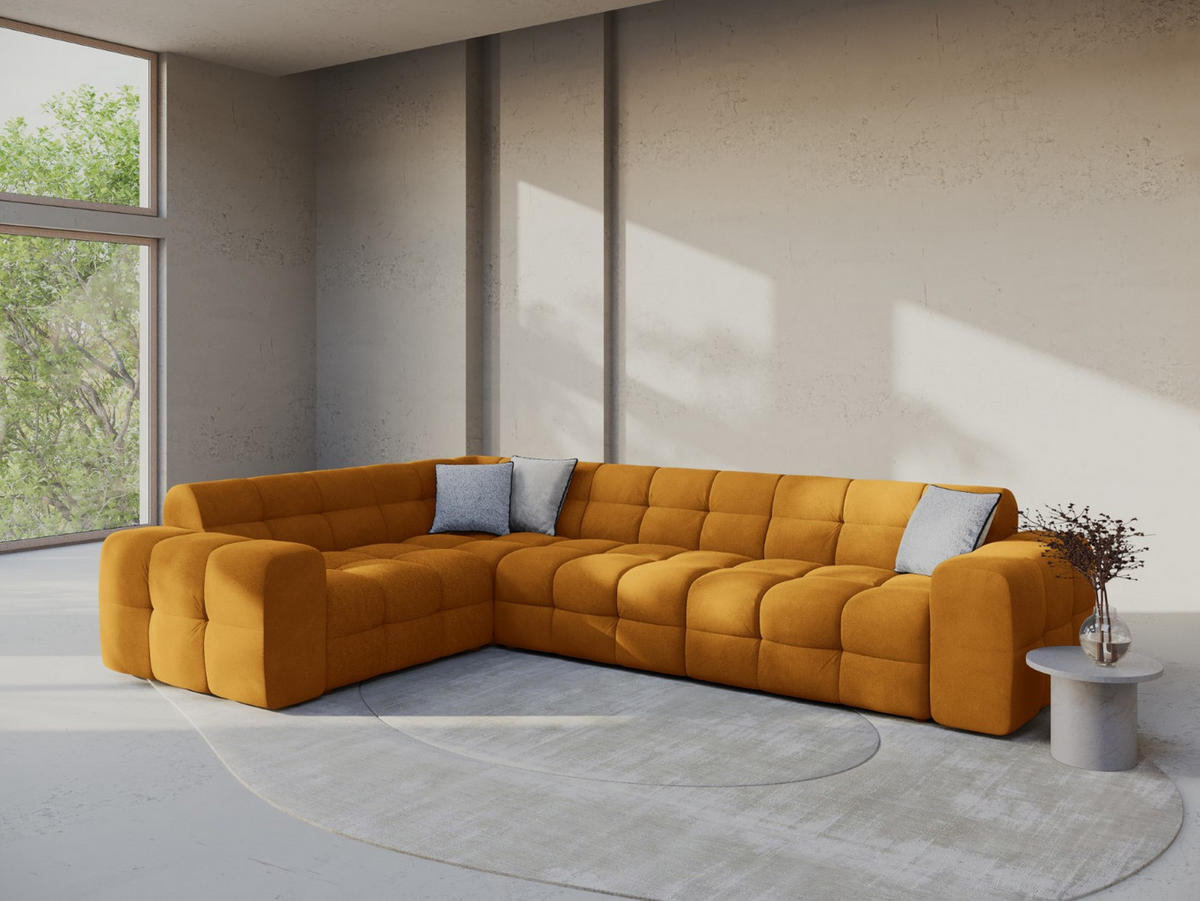 ECKSOFA links Kendal aus Samt senf 6 Sitzplätze - Dunkelgelb, Textil (231/332cm) - Micadoni