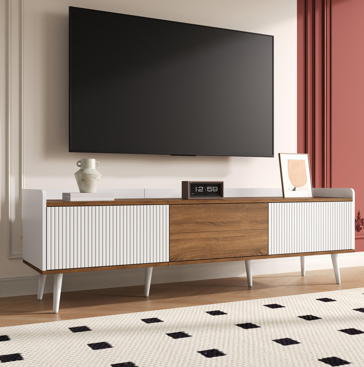TV-ELEMENT mit 3 Türen 160 x 39 cm Weiß/Natur - Weiß, Holzwerkstoff (39/49.5/160cm) - Beauniv