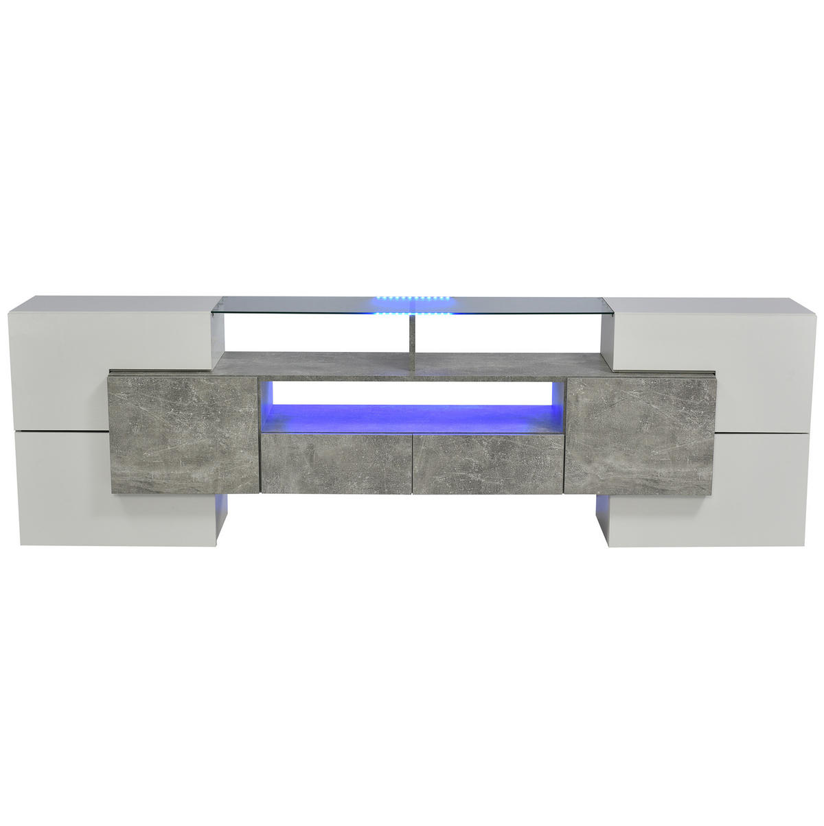 TV-LOWBOARD aus MDF und Spanplatte 200x35x60 cm Weiß-Betonoptik mit LED-Beleuchtung und Stauraum - Weiß, Holzwerkstoff (200/60/35cm) - IVMEU