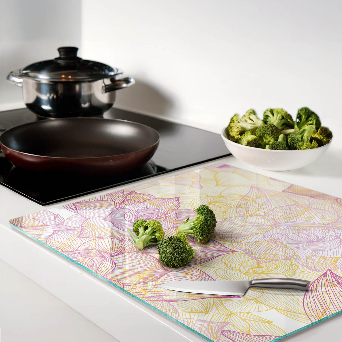 GLASPLATTE 60x52 cm Blumenmuster - Lila, Glas (60/0.4/52cm) - TULUP
