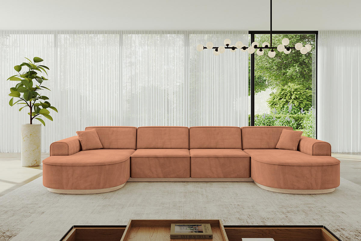WOHNLANDSCHAFT MARI-U2-v1 - 388x171x83 cm Orange Velours - Orange, Holzwerkstoff/Textil (388/83/171cm) - ALTDECOR