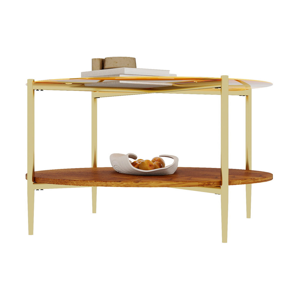 COUCHTISCH DE-37287 rund mit Goldglasplatte und zweistufigem Design Gold - Goldfarben, Metall (82/82/45cm) - ComfortXL