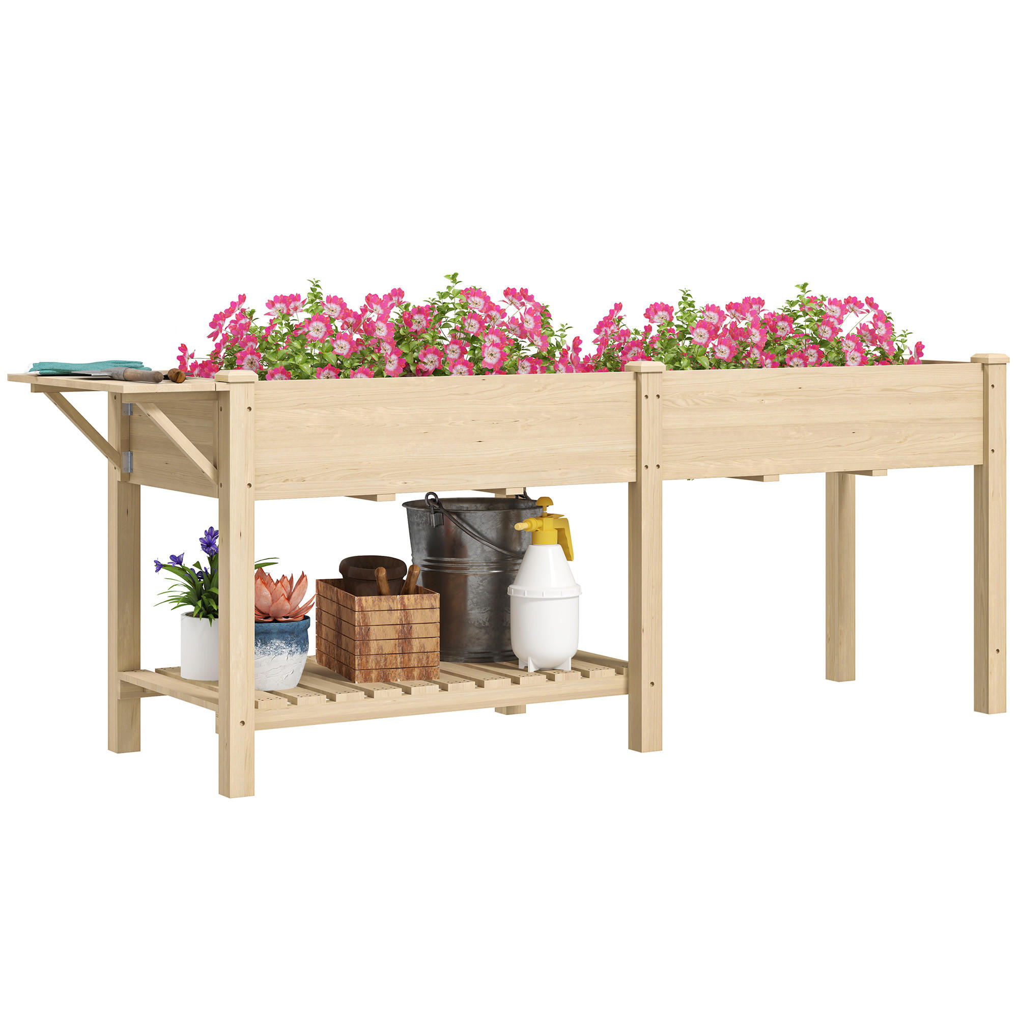 HOCHBEET DE-16014 2 Pflanzkästen mit Klapptisch Naturholz - Naturfarben, Holzwerkstoff (207/78/59cm) - ComfortXL