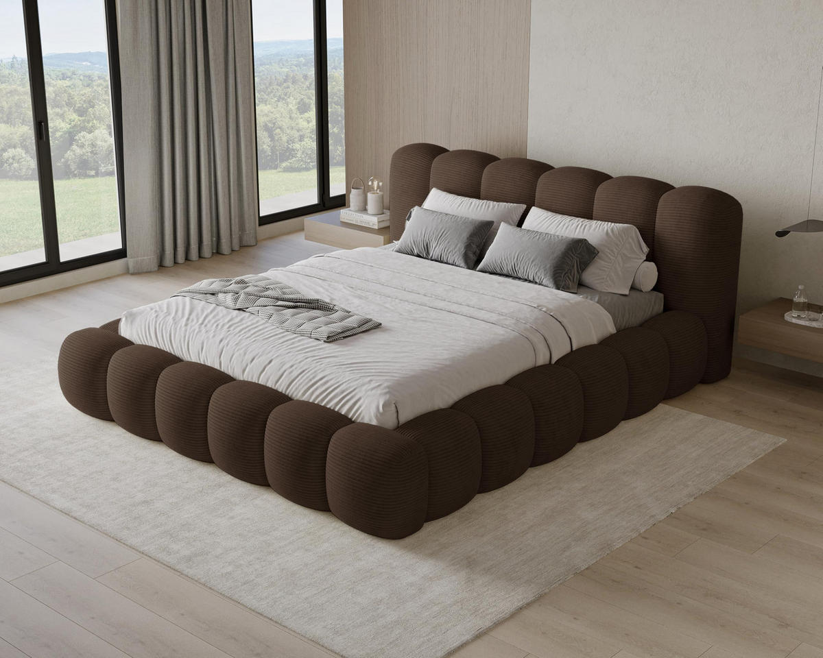 POLSTERBETT 180x200 mit Bettkasten, Lattenrost und Kopfteil, Poso Cord-Stoffbezug Braun - Braun, Holz (180/200cm) - Chilly