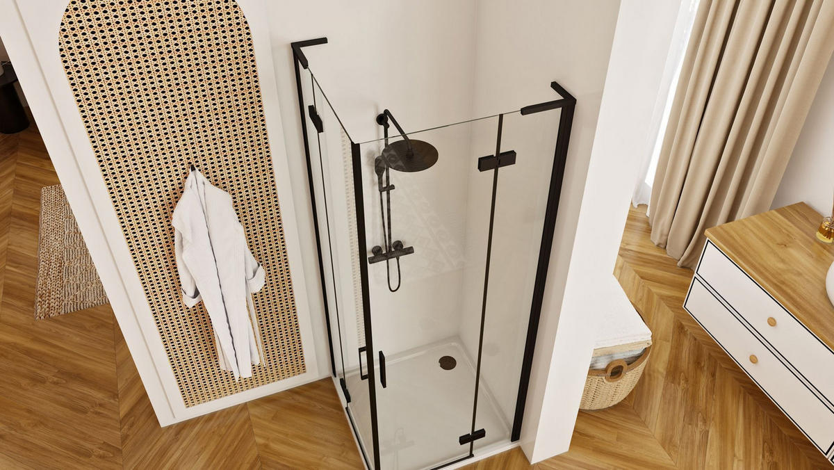 DUSCHKABINE Rea Hugo Double Black 80x100 - Schwarz, Glas (80/100/200.5cm) - REA