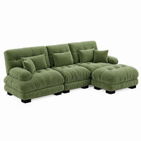 SOFA modular mit Ottomane Chenille Grün - Grün, Kunststoff (145/313.1cm) - Meubliv