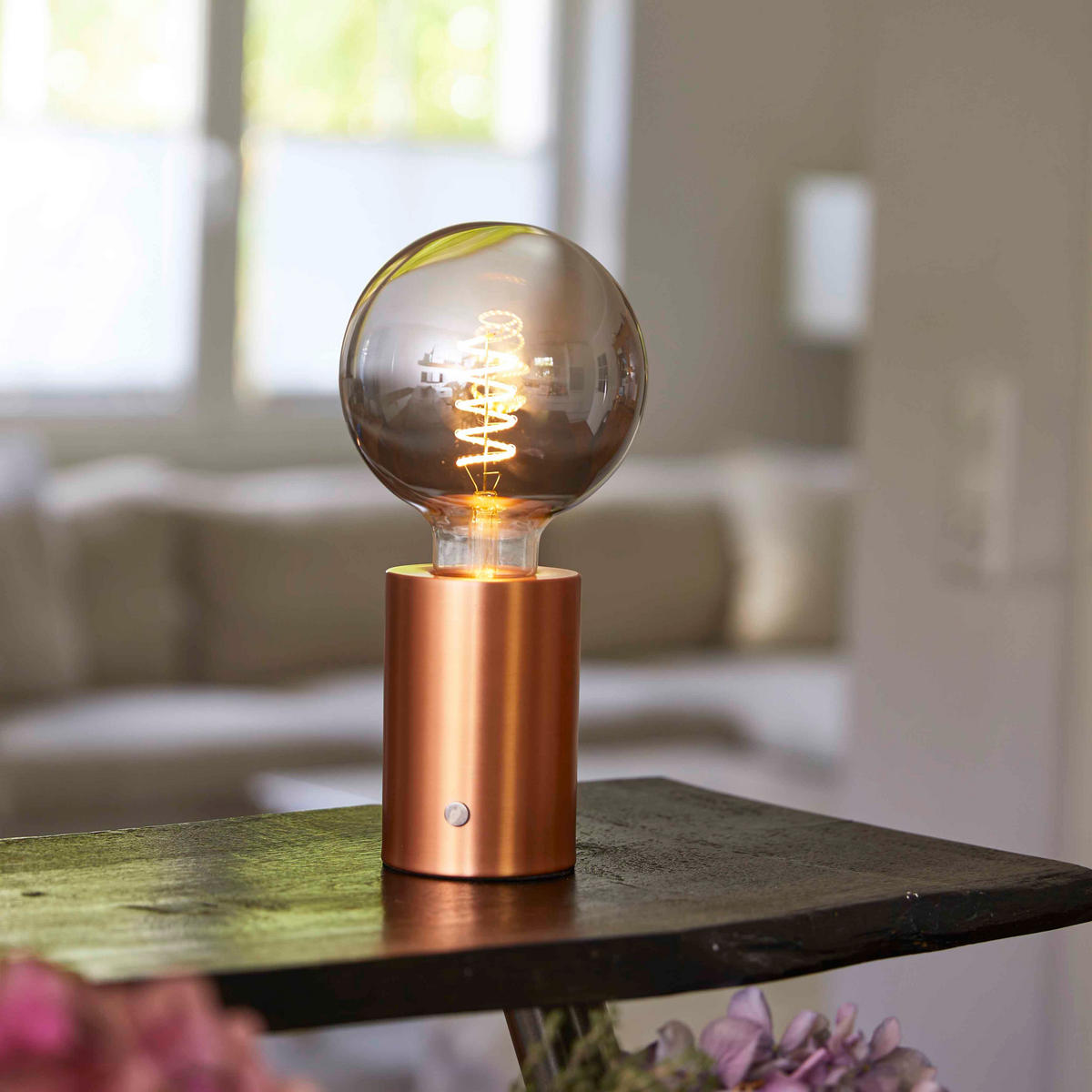 LED-AKKU-TISCHLAMPE - Eddison Optik mit Touch-Dimmer und warmweißem Licht in Roségold - Roségold, Metall (12.5/12.5/26cm) - Northpoint