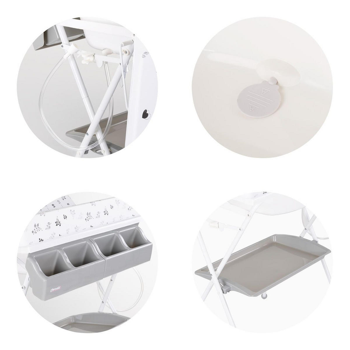 BABYWANNE Wickeltisch Aqua grau 2 in 1 Zubehörfach klappbar Ständer Stopfen - Grau, Kunststoff (61/80cm) - Chipolino