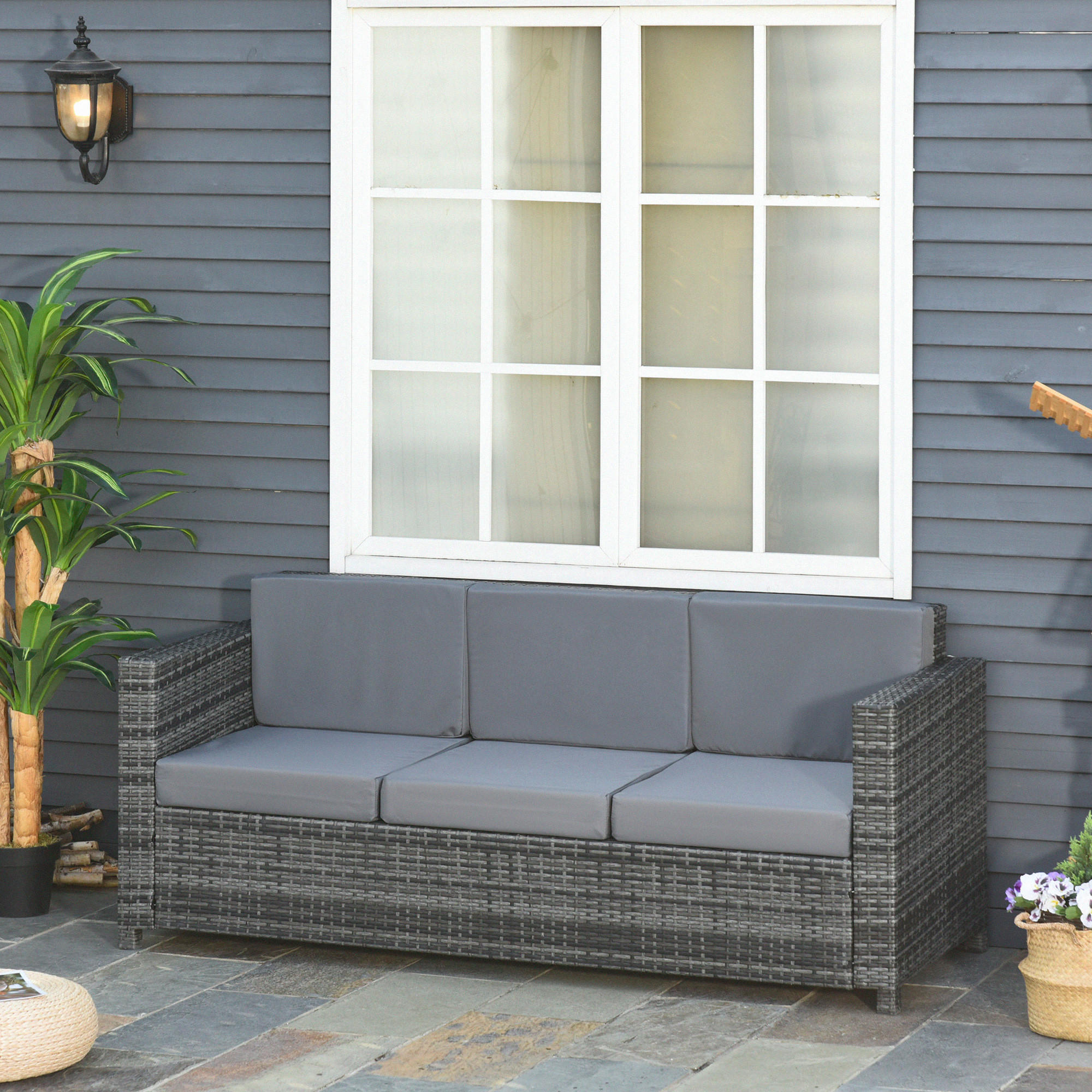 POLY-RATTAN Sofa, Metall, Grau - Grau, Metall (70/80/185cm) - Outsunny