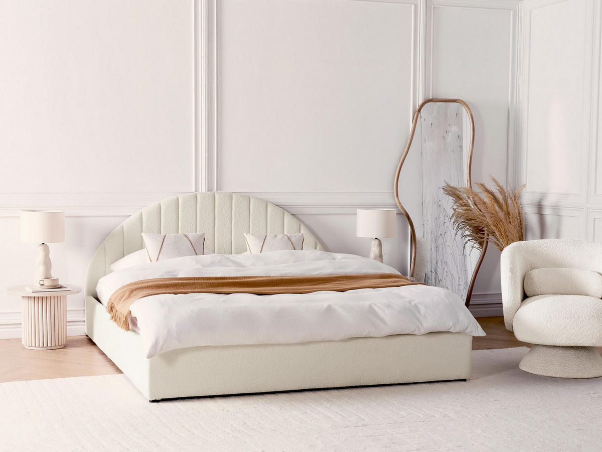 BETT mit Stauraum 180/200 cm Cremeweiß Chadenet - Weiß, Textil (180/200cm) - Beliani