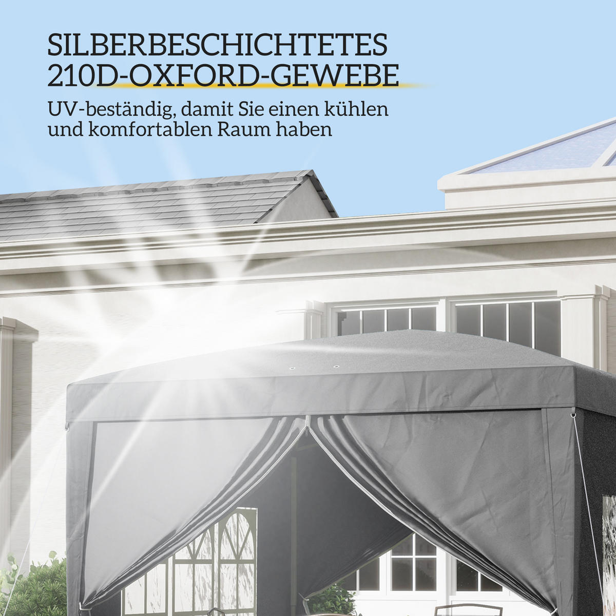 PAVILLON ca.3x3m, wasserabweisend Stabil Winterfest Pop-up Faltpavillon Grau - Grau, Textil/Metall (295/258/295cm) - Outsunny