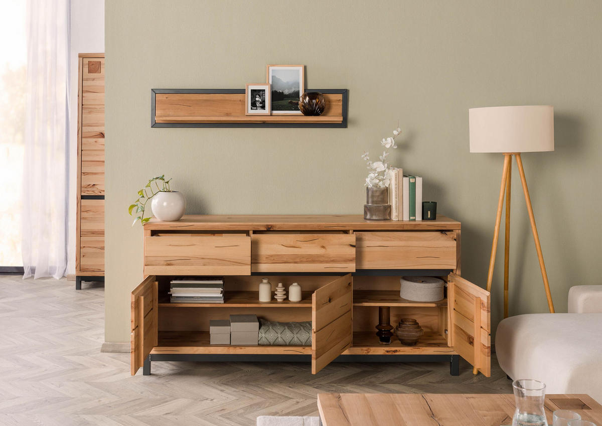 SIDEBOARD Kernbuche 175x45x85 natur geölt VILLANDERS #108 - Braun, Holz (175/85/45cm) - Massivmoebel24