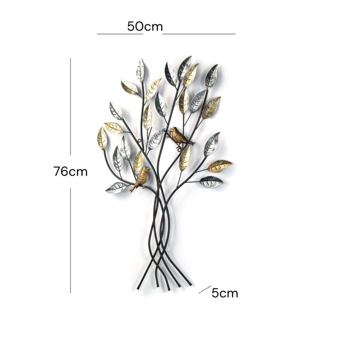 WANDDEKO Baum mit Vögeln 76x50 cm, Metall silber-gold - Silberfarben, Metall (50/76/5cm) - DESIGN DELIGHTS
