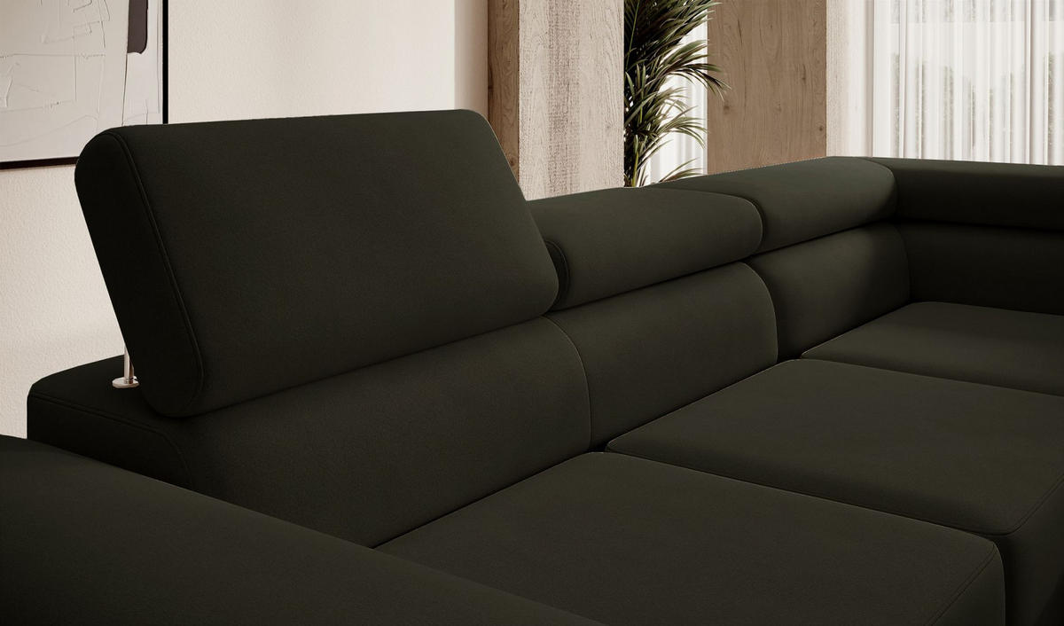 ECKSOFA Stevil Olivgrün Velours - Silberfarben/Olivgrün, Textil/Metall (275/203cm) - Selsey