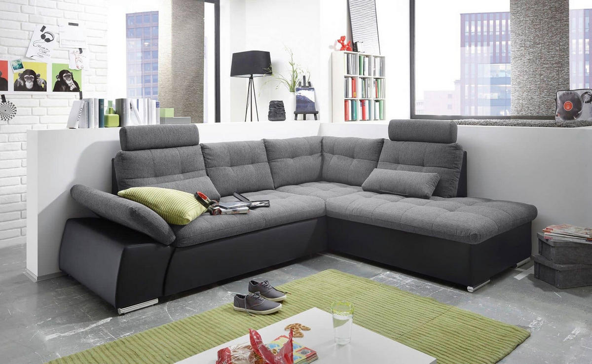 ECKSOFA mit Schlaffunktion, Armlehnfunktion und Kopfstützen - Chromfarben/Grau, Textil (219/260cm) - ed exciting design