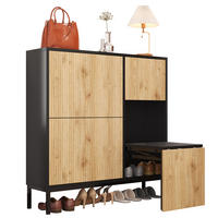 SCHUHSCHRANK 100/25/100 cm mit 3 Klappen, Sitzbank und offener Ablage - Schwarz, Holzwerkstoff (100/100/25cm) - BEAOK