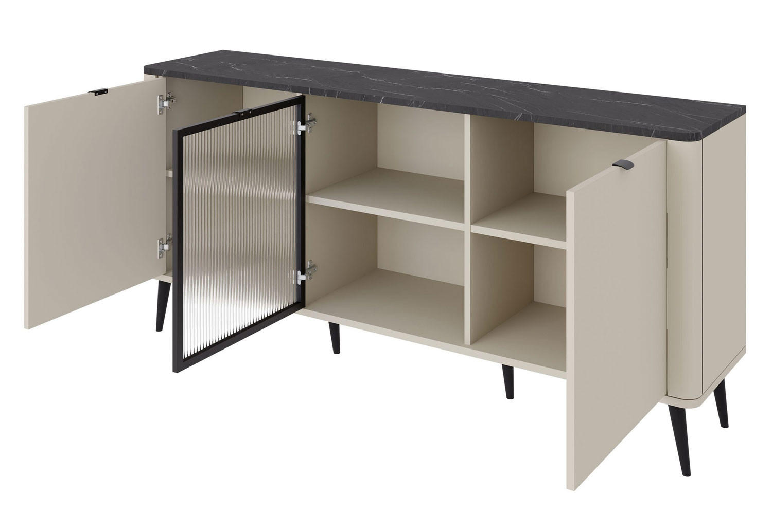 KOMMODE Marly Kaschmir / Walnuss 160 / 40 / 82cm - Kaschmir/Beige, Holz/Holzwerkstoff (160/82/40cm) - Feldmann-Wohnen