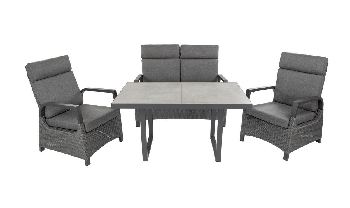 GARTEN-ESSGRUPPE Montana Anthrazit Aluminium für 4 Personen - Grau, Naturmaterialien - Green Spirit