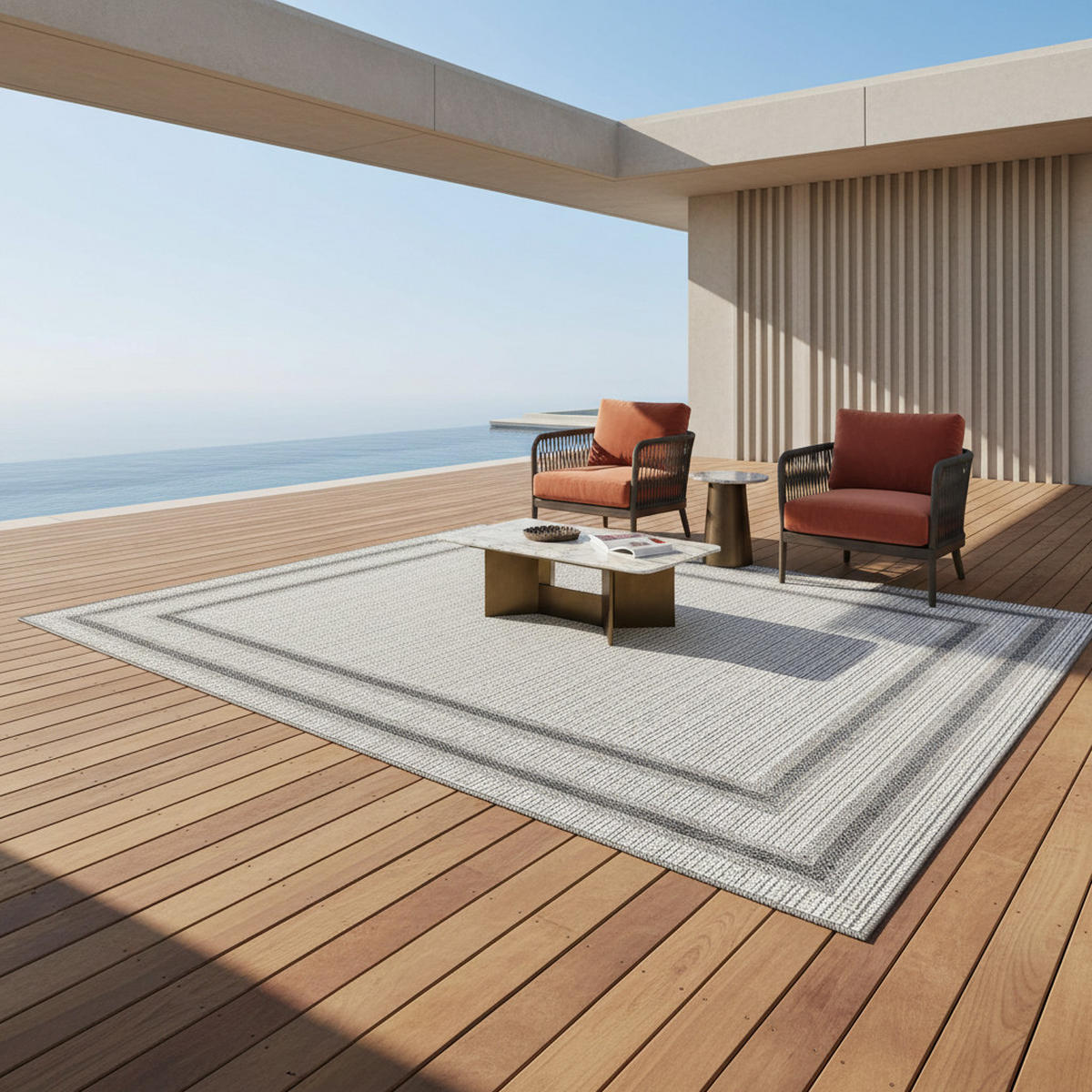OUTDOORTEPPICH LIRIA, mit Bordüre, Creme, 240 x 340 cm - Beige, Textil (340/240cm) - KADIMA DESIGN