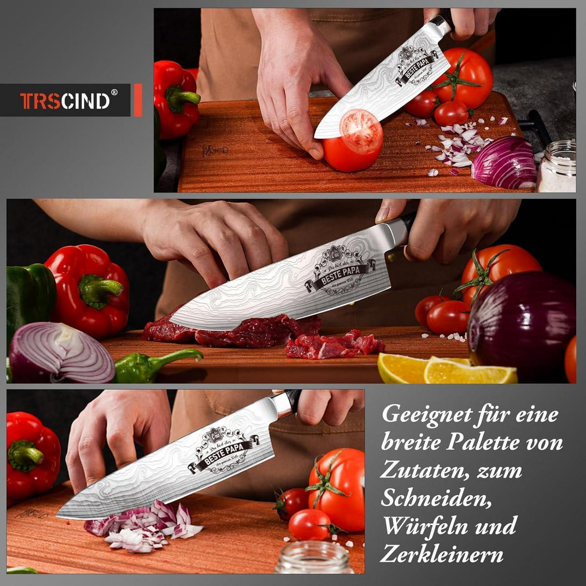 KOCHMESSER Edelstahl mit Lasermuster - Silberfarben, Metall (37.5cm)