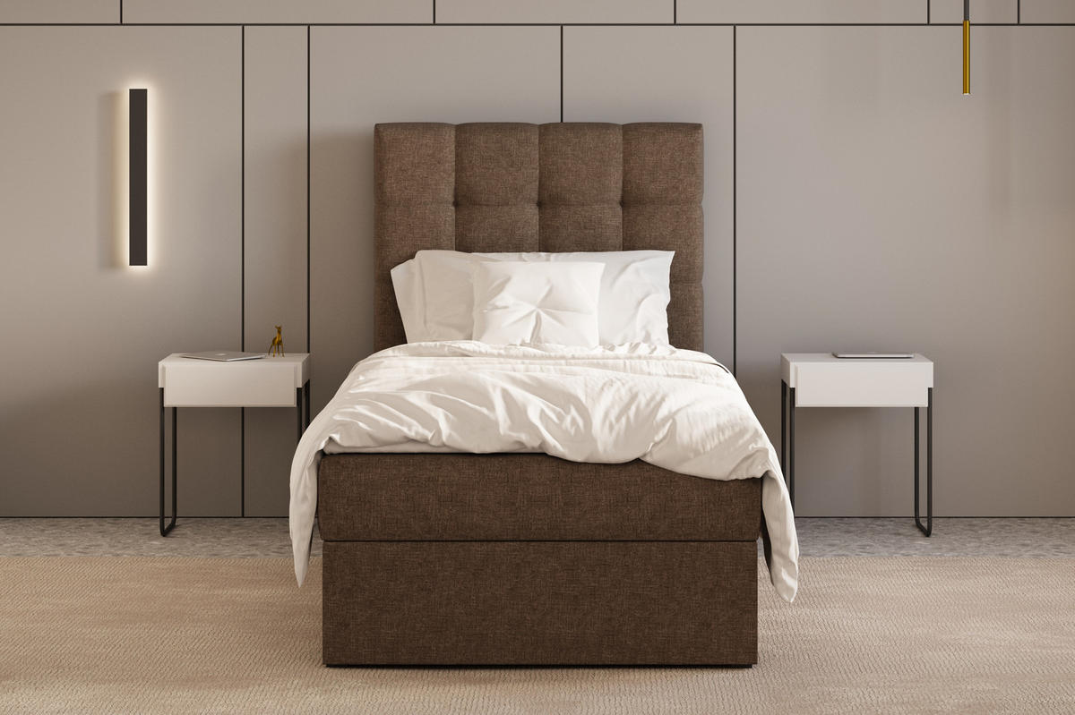 BOXBETT - Bett 05 OSLO - Hugo - 90x200 cm - mit Bettkasten und Waschbarem Topper - Braun, Holz (90/200cm) - ROYAL24_MARKT