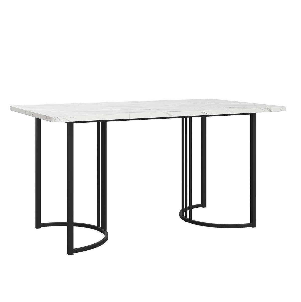 JEDÁLENSKÝ stôl 140/80 cm biely, MDF s mramorovým dekorom a kovovou konštrukciou - biela, kompozitné drevo (140/80/75cm) - BEAOK