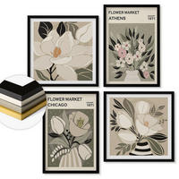 WANDBILDER 4er-Set - 50x50 cm & 40x60 cm Schwarzer Rahmen - Retro-Blumenmuster aus verschiedenen Städten - Schwarz, Kunststoff (50/50cm) - ArtPrintCave