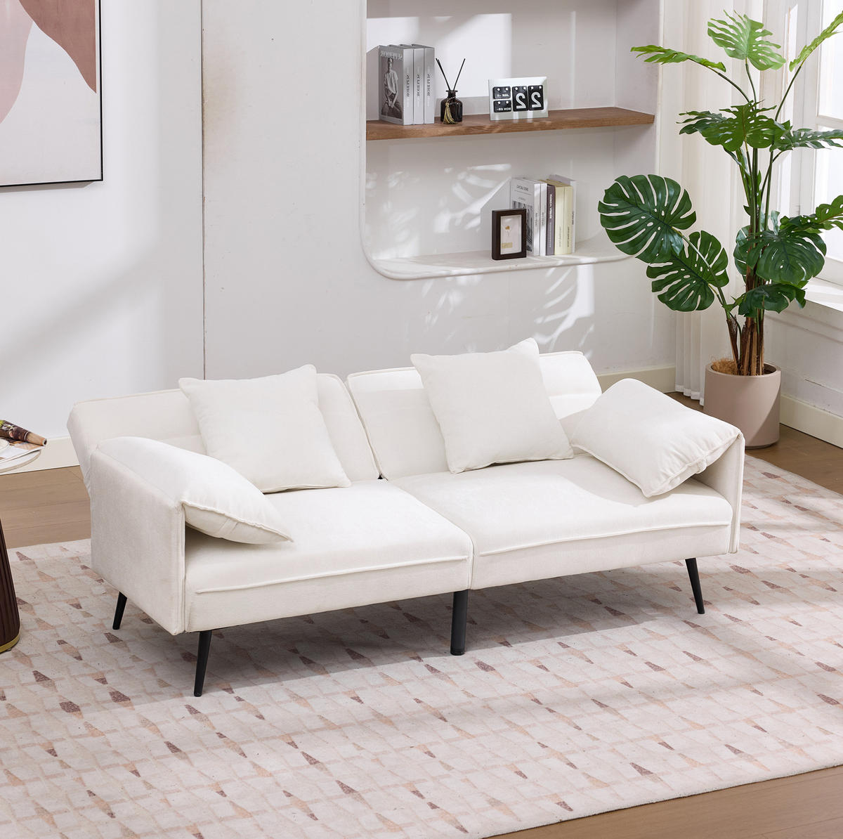 SCHLAFSOFA 2-Sitzer, Stoff mit 3-fach verstellbarer Rückenlehne, 167,5/73/70 cm, Weiß - Weiß, Textil (73/70/167.5cm) - Redom