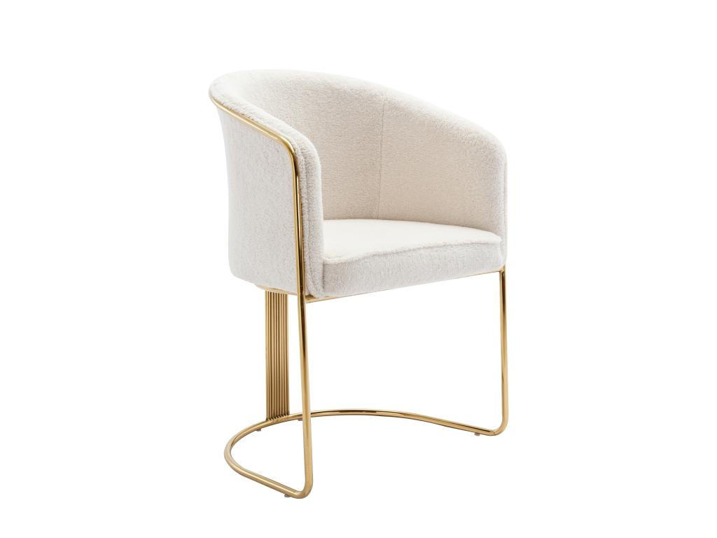 STUHL mit Armlehnen 6er-Set - Bouclé-Stoff & Metall - Weiß & Goldfarben - JOSETHE - Weiß, Textil (52.5/82.5/59.5cm) - Pascal Morabito