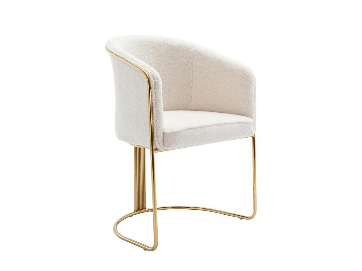 STUHL mit Armlehnen 6er-Set - Bouclé-Stoff & Metall - Weiß & Goldfarben - JOSETHE - Weiß, Textil (52.5/82.5/59.5cm) - Pascal Morabito