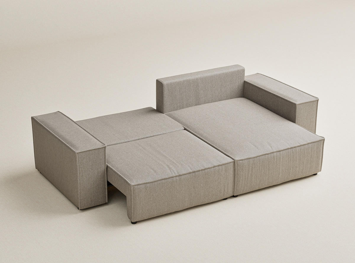 ECKSOFA MIT SCHLAFFUNKTION Zaya Beige Webstoff - Beige/Schwarz, Holz/Holzwerkstoff (255/148cm) - Maison de Reve