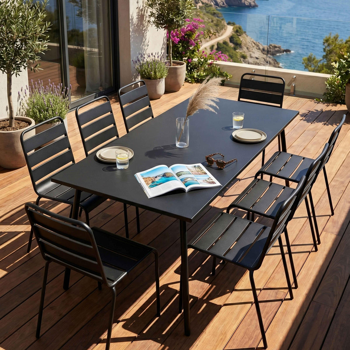 GARTENSET 9-tlg., Schwarz - Schwarz, Metall - Oviala