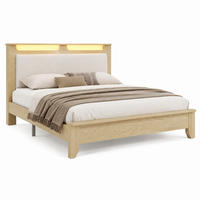 BETT 180x200 cm mit LED und Stauraum Eichefarben/Beige - Beige, Holz (180/200cm) - Meubliv