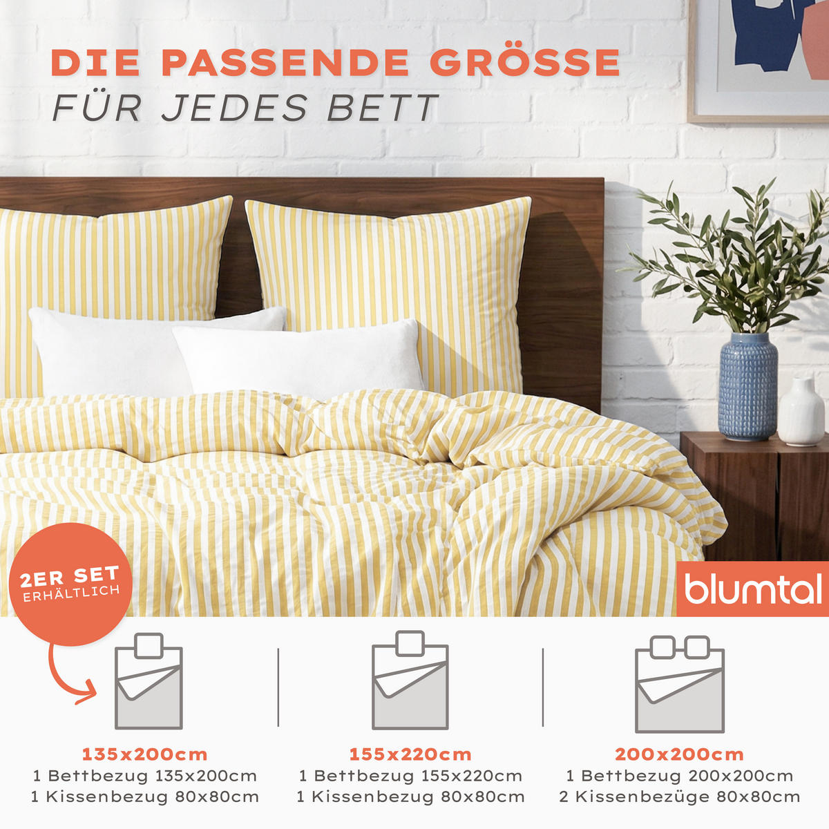 BETTWÄSCHE Seersucker, 135/200 cm & 80/80 cm, Gelb - Gelb, Textil (135/200cm) - Blumtal