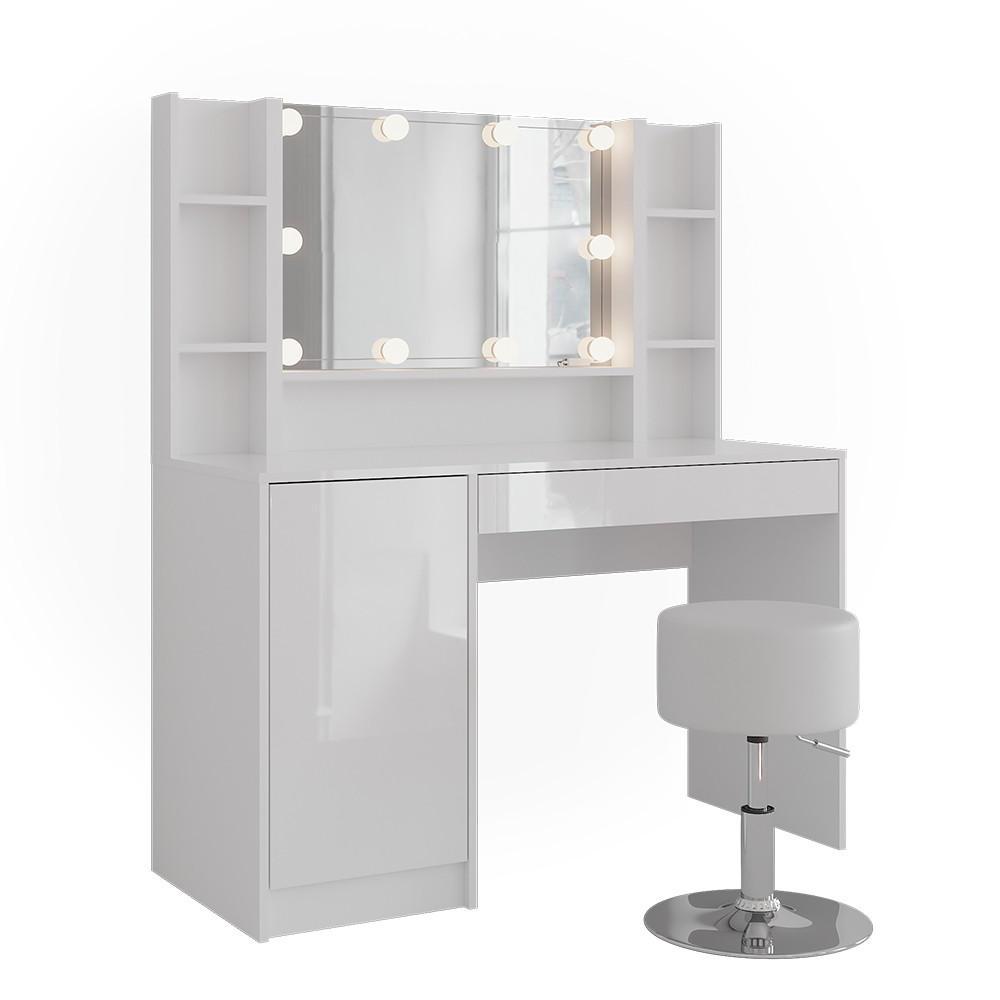 SCHMINKTISCH Sherry Weiß/Weiß Hochglanz 119.8 cm 5 Teile - Weiß Hochglanz, Holzwerkstoff (119.8/76/50.1cm) - Vicco