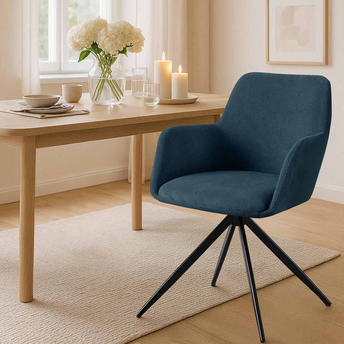 ESSZIMMERSTUHL Cord Blau - Blau/Schwarz, Textil/Metall (56/81/62cm) - CLP