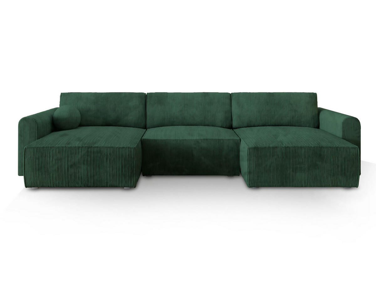 WOHNLANDSCHAFT FENTO P Grün Kordstoff mit Schlaffunktion - Grün, Holz (347/90/148cm) - MASSENO