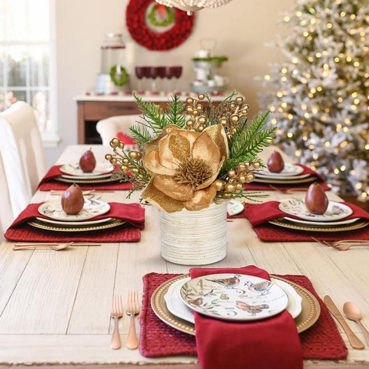 KUNSTPFLANZE Weihnachtsarrangement Magnolie Gold im Keramiktopf - Goldfarben, Keramik (26cm)