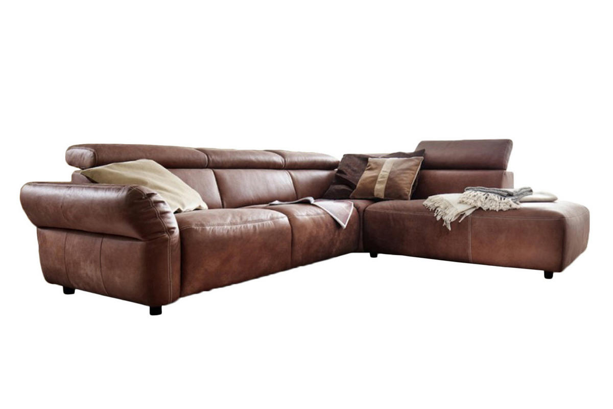 ECKSOFA MIT MOTORISCHER SITZTIEFENVERS. RISO Braun Leder - Dunkelbraun/Schwarz, Leder (263/240cm) - KAWOLA