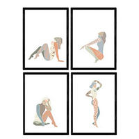 POSTER Set mit 4 Pastelltönen weibliche Figuren Frauen posieren A4 Schwarzer Rahmen - Schwarz, Papier (29.7/3cm) - Nacnic